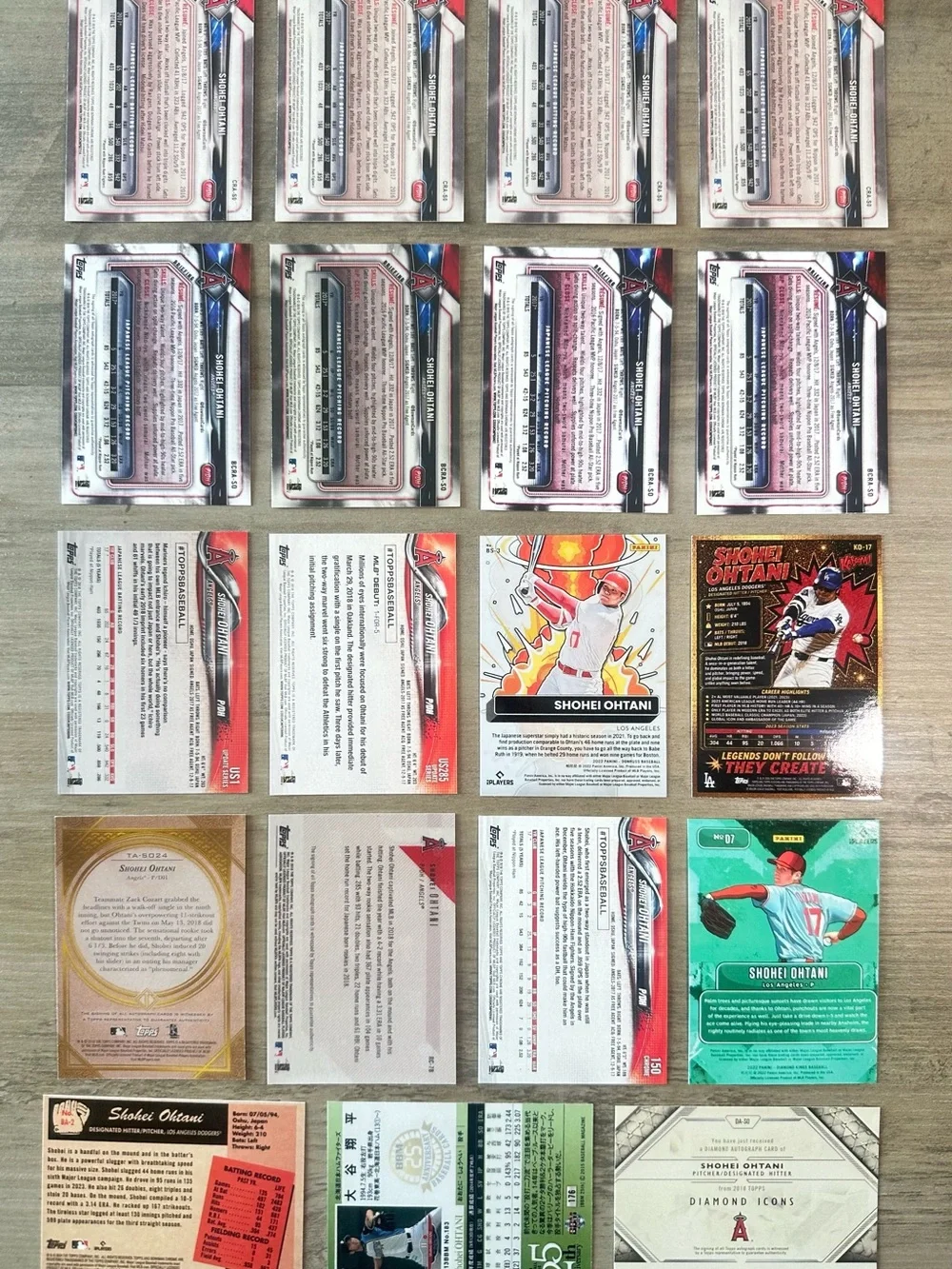 Shohei Ohtani Signed Rookie Lot of (19) Topps BBM Anime Novelty Baseball Cards.